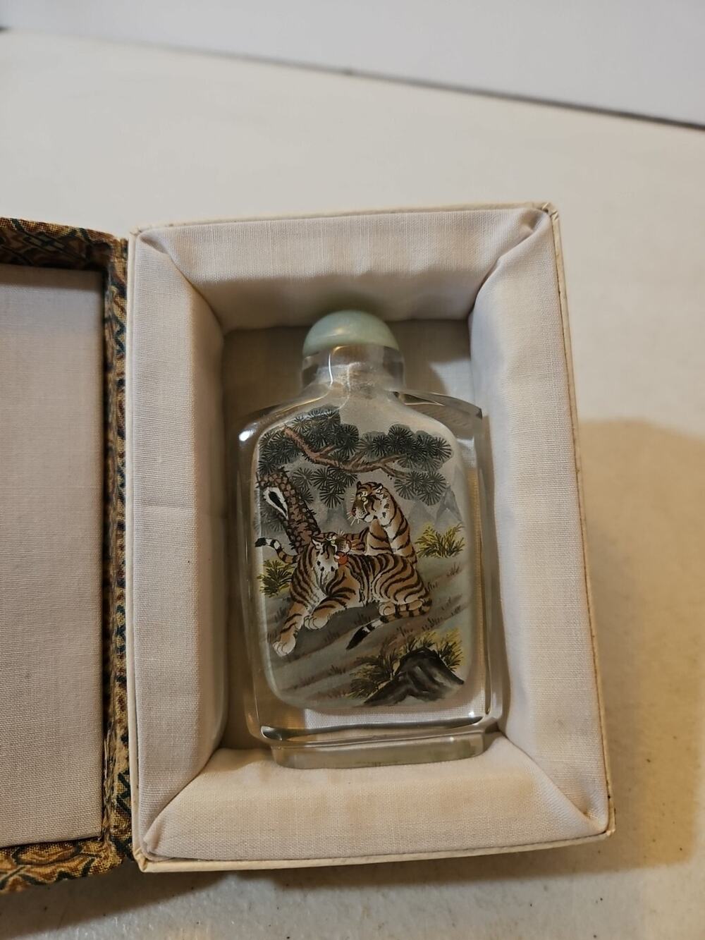 Vintage Asian Reverse Painted Glass Bottle With Box